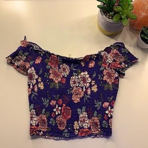 Floral Shrilled Off Shoulder Crop Top